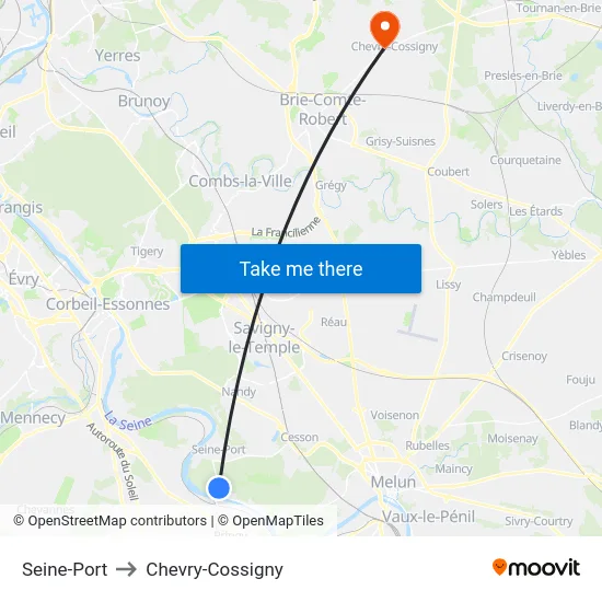 Seine-Port to Chevry-Cossigny map