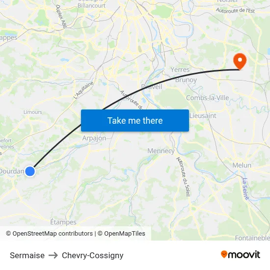 Sermaise to Chevry-Cossigny map