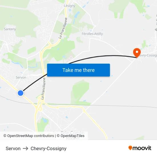 Servon to Chevry-Cossigny map