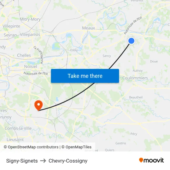 Signy-Signets to Chevry-Cossigny map