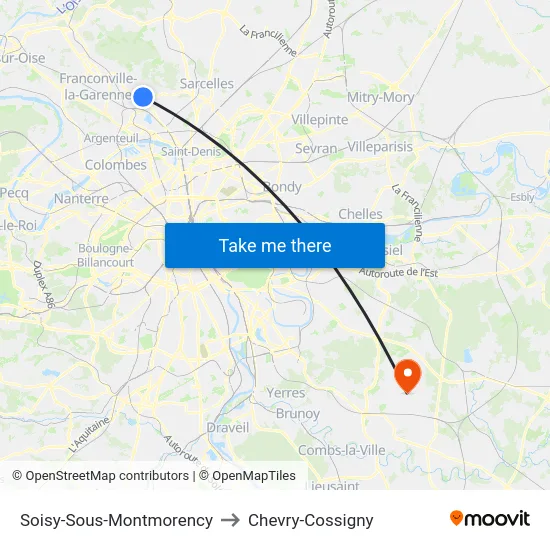 Soisy-Sous-Montmorency to Chevry-Cossigny map