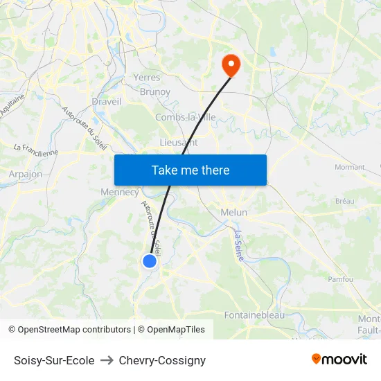 Soisy-Sur-Ecole to Chevry-Cossigny map