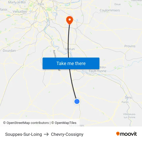 Souppes-Sur-Loing to Chevry-Cossigny map