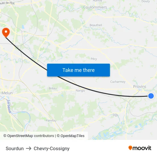 Sourdun to Chevry-Cossigny map