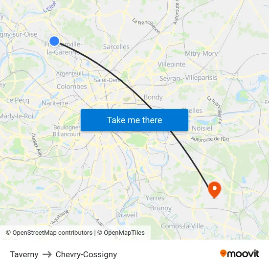Taverny to Chevry-Cossigny map