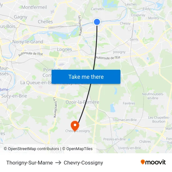 Thorigny-Sur-Marne to Chevry-Cossigny map