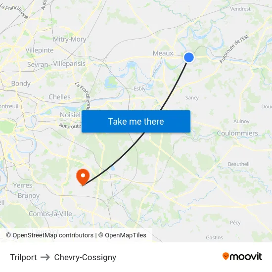 Trilport to Chevry-Cossigny map