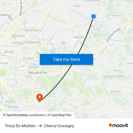 Trocy-En-Multien to Chevry-Cossigny map