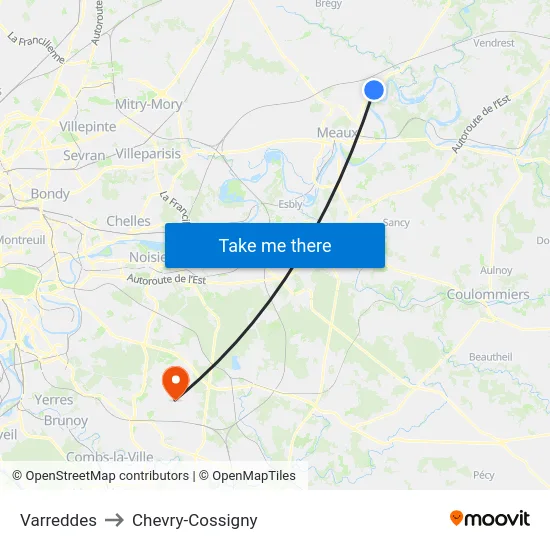 Varreddes to Chevry-Cossigny map