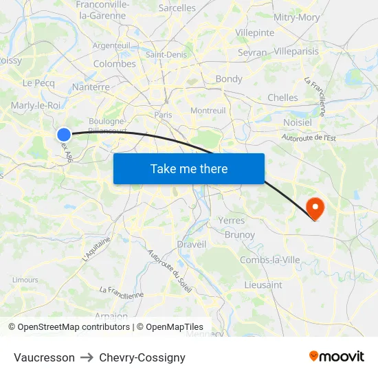 Vaucresson to Chevry-Cossigny map