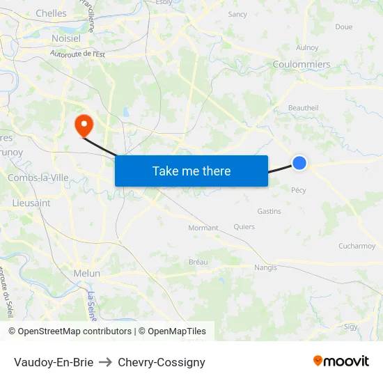 Vaudoy-En-Brie to Chevry-Cossigny map