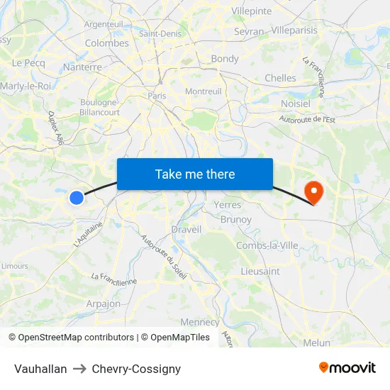 Vauhallan to Chevry-Cossigny map