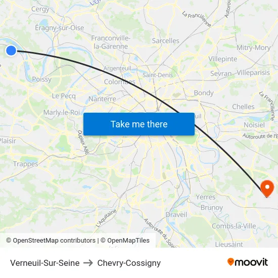 Verneuil-Sur-Seine to Chevry-Cossigny map
