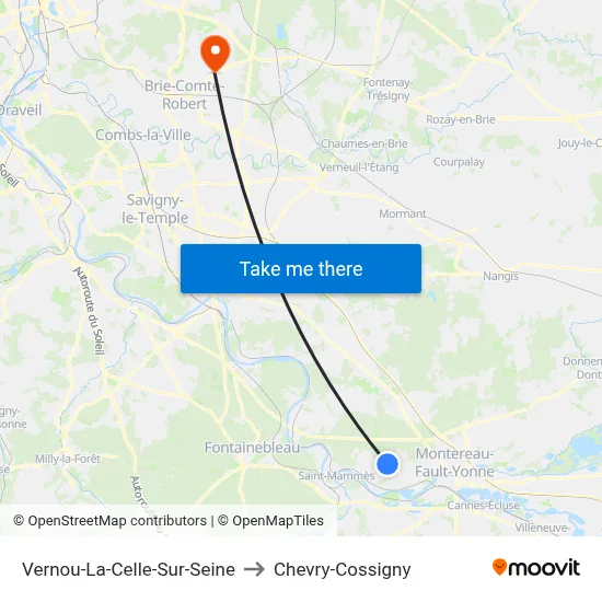 Vernou-La-Celle-Sur-Seine to Chevry-Cossigny map