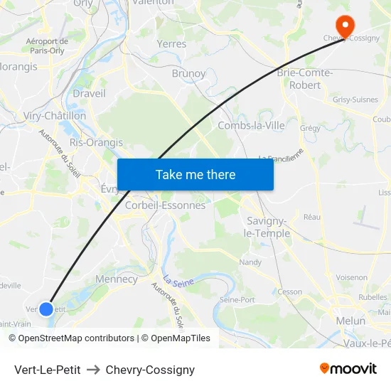 Vert-Le-Petit to Chevry-Cossigny map