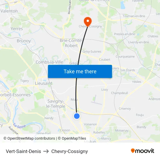 Vert-Saint-Denis to Chevry-Cossigny map