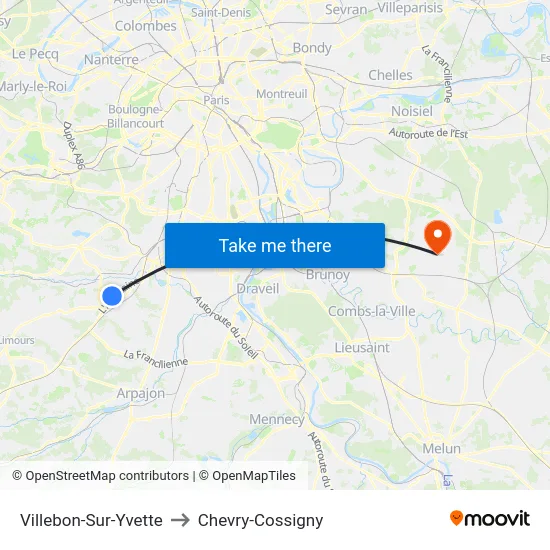 Villebon-Sur-Yvette to Chevry-Cossigny map