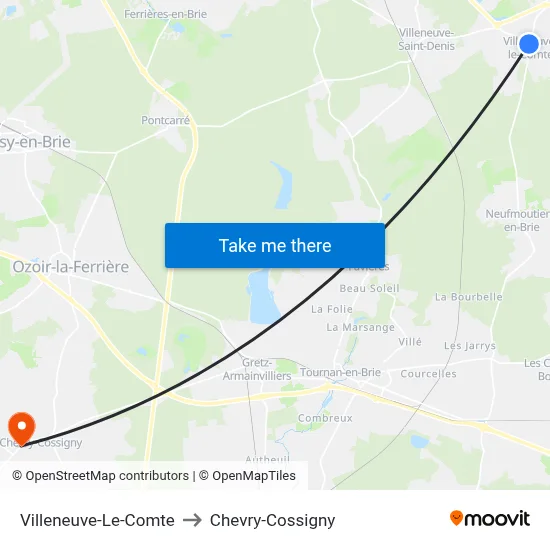 Villeneuve-Le-Comte to Chevry-Cossigny map