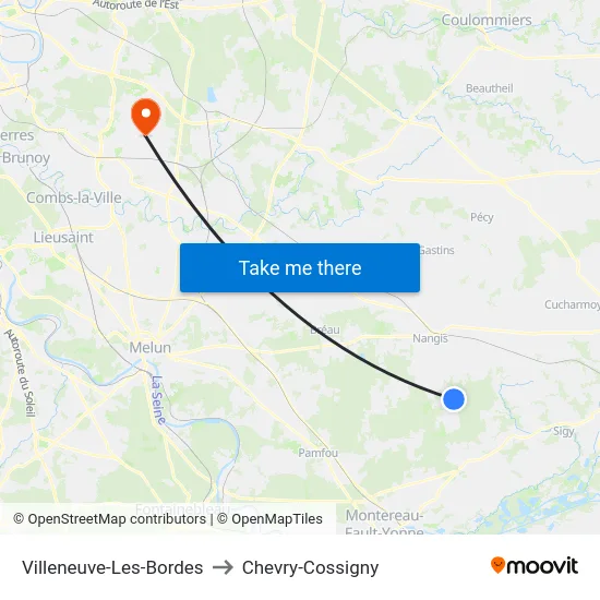 Villeneuve-Les-Bordes to Chevry-Cossigny map