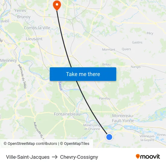 Ville-Saint-Jacques to Chevry-Cossigny map