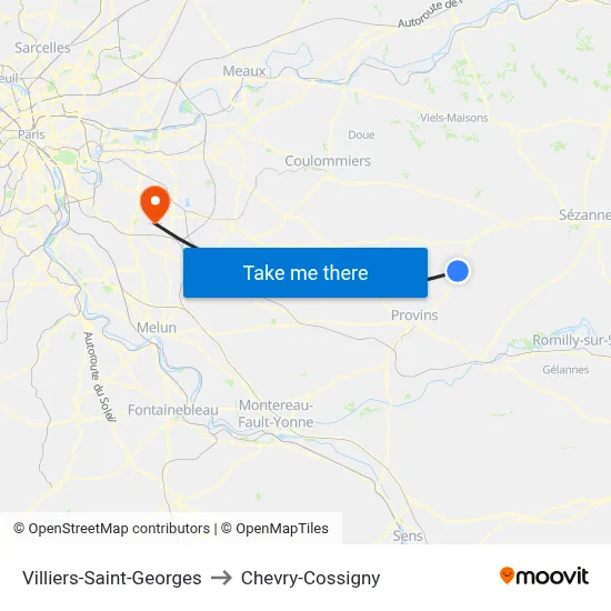 Villiers-Saint-Georges to Chevry-Cossigny map