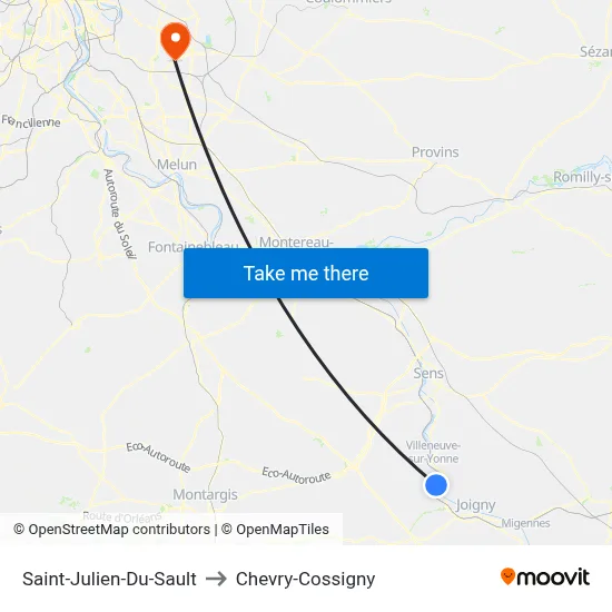 Saint-Julien-Du-Sault to Chevry-Cossigny map