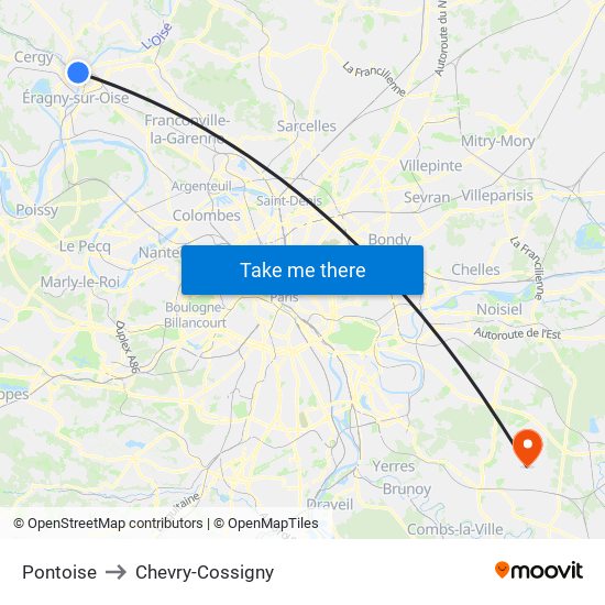 Pontoise to Chevry-Cossigny map