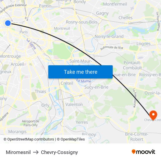 Miromesnil to Chevry-Cossigny map