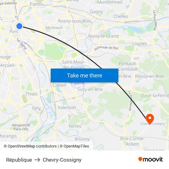 République to Chevry-Cossigny map