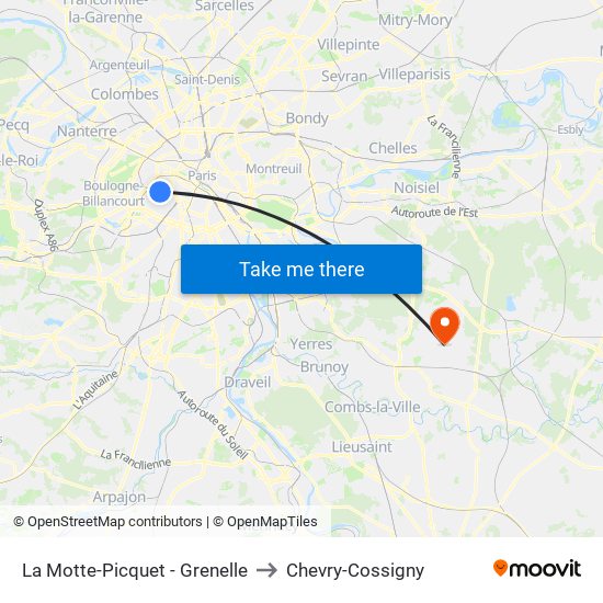 La Motte-Picquet - Grenelle to Chevry-Cossigny map