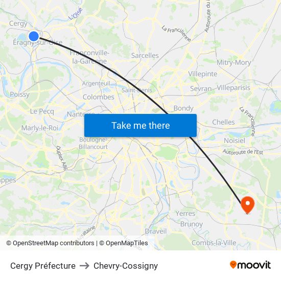 Cergy Préfecture to Chevry-Cossigny map