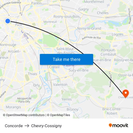 Concorde to Chevry-Cossigny map