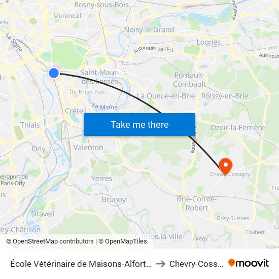École Vétérinaire de Maisons-Alfort - Métro to Chevry-Cossigny map