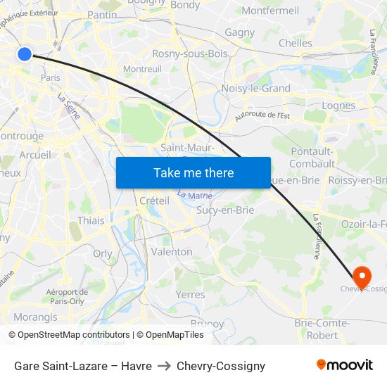 Gare Saint-Lazare – Havre to Chevry-Cossigny map