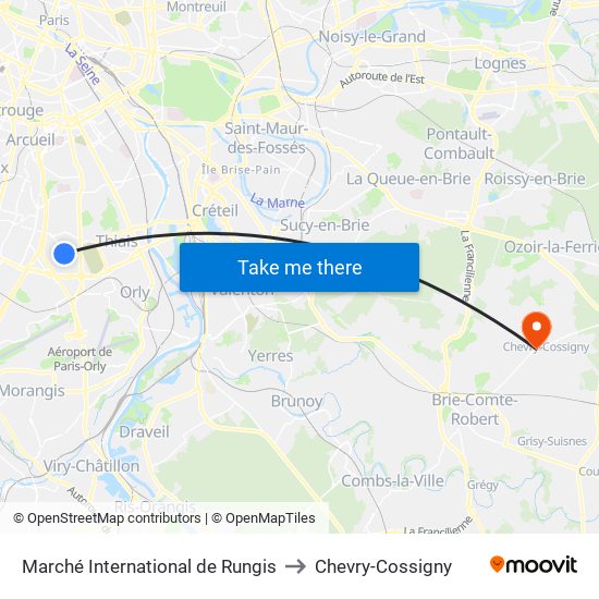 Marché International de Rungis to Chevry-Cossigny map