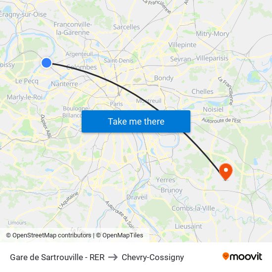 Gare de Sartrouville - RER to Chevry-Cossigny map