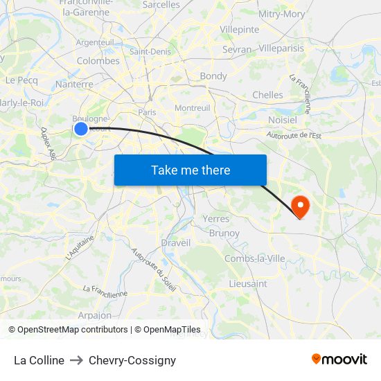 La Colline to Chevry-Cossigny map