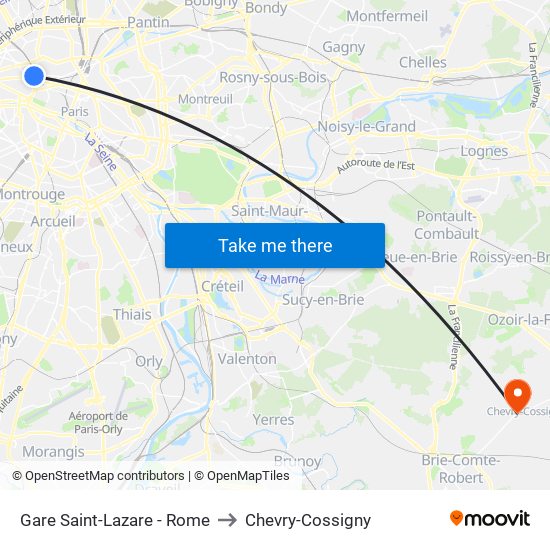 Gare Saint-Lazare - Rome to Chevry-Cossigny map