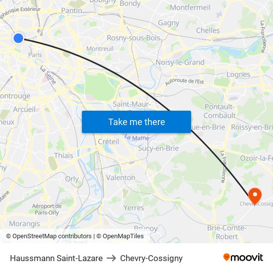 Haussmann Saint-Lazare to Chevry-Cossigny map