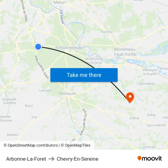 Arbonne-La-Foret to Chevry-En-Sereine map