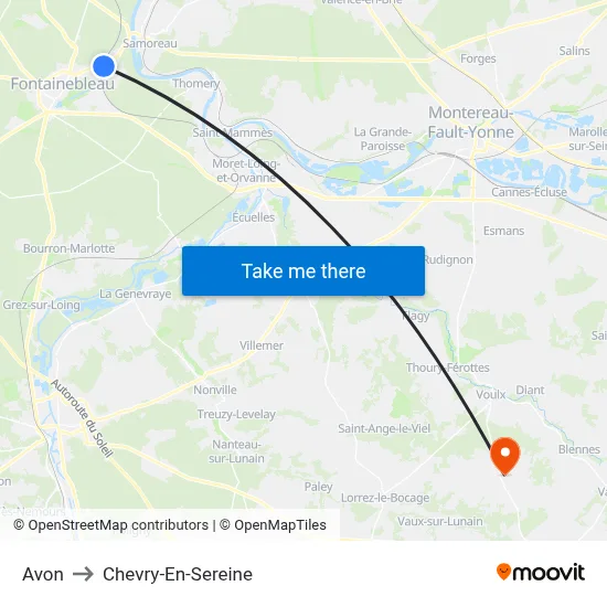 Avon to Chevry-En-Sereine map