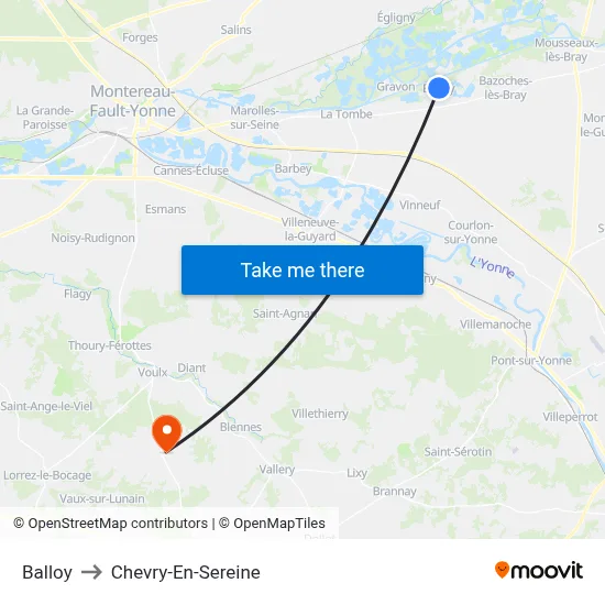 Balloy to Chevry-En-Sereine map