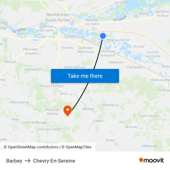 Barbey to Chevry-En-Sereine map