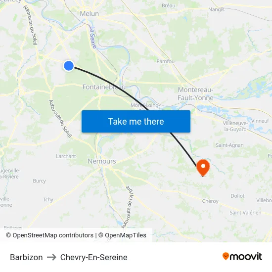 Barbizon to Chevry-En-Sereine map