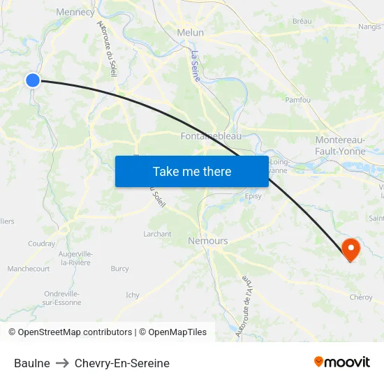 Baulne to Chevry-En-Sereine map