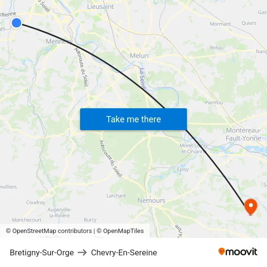 Bretigny-Sur-Orge to Chevry-En-Sereine map