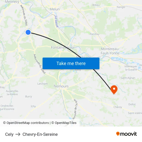 Cely to Chevry-En-Sereine map