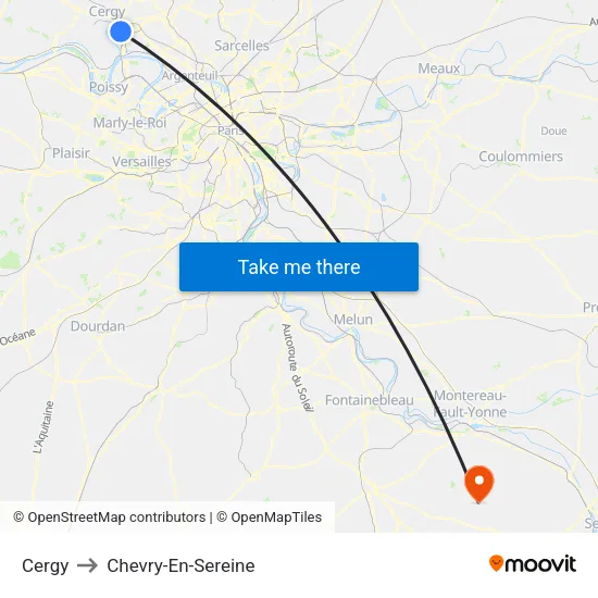 Cergy to Chevry-En-Sereine map
