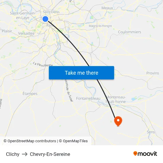 Clichy to Chevry-En-Sereine map