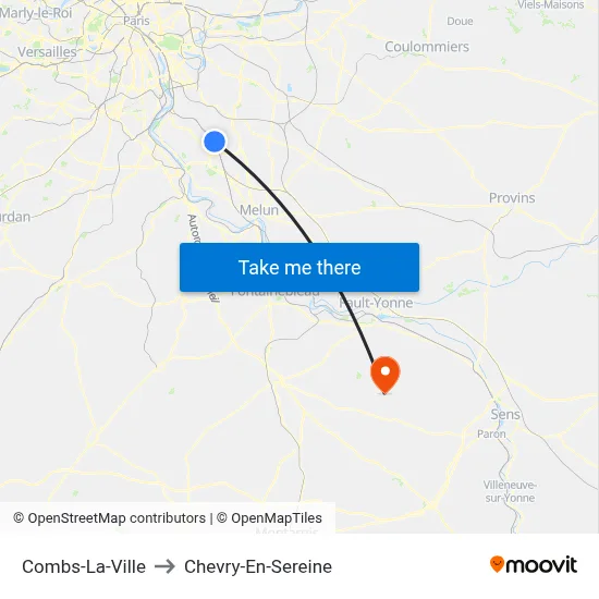 Combs-La-Ville to Chevry-En-Sereine map